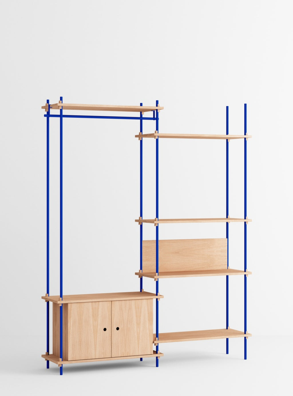 Customizable Moebe Shelving System in Oak & Deep Blue - 200cm Height