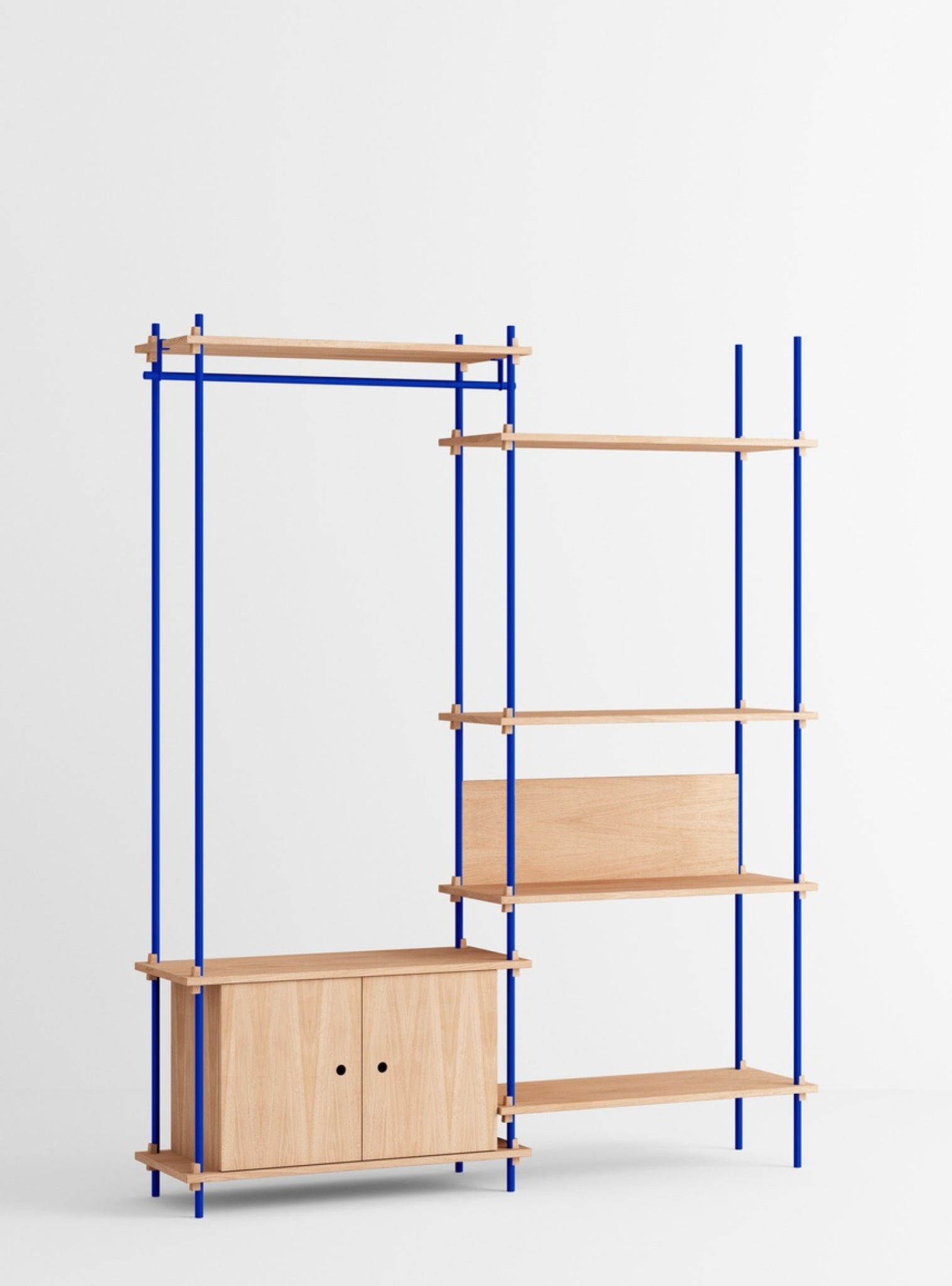 Customizable Moebe Shelving System in Oak & Deep Blue - 200cm Height