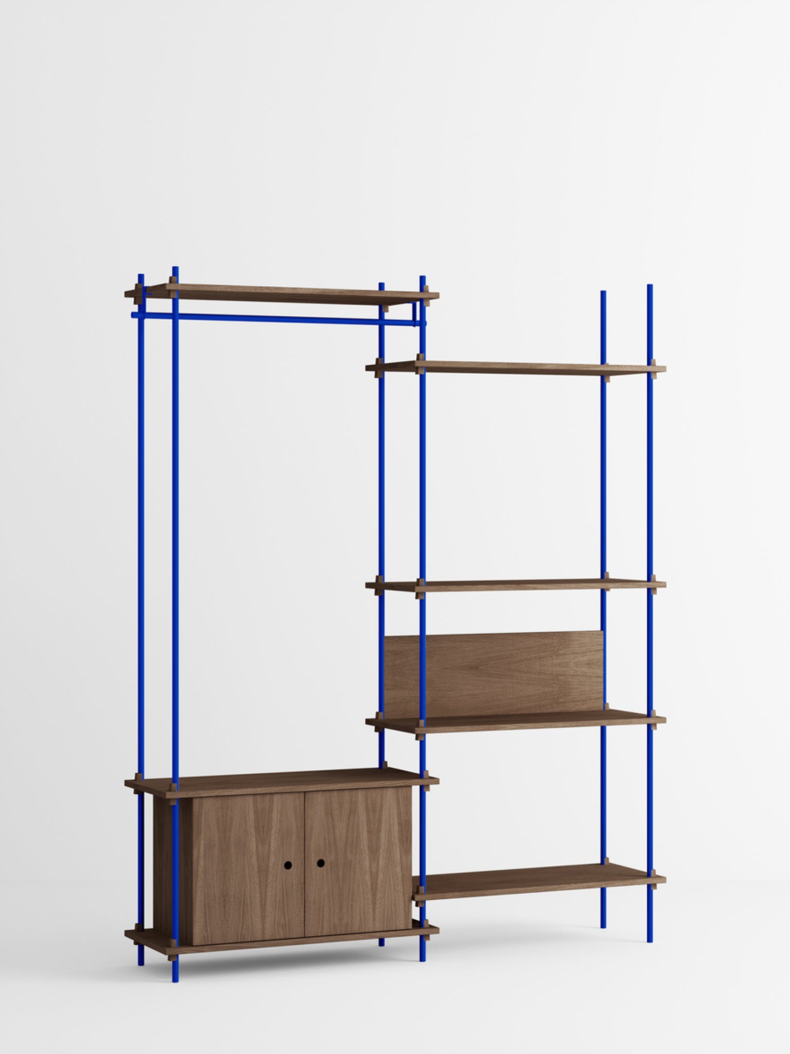 Customizable Moebe Shelving System in Smoked Oak & Deep Blue - 200cm High