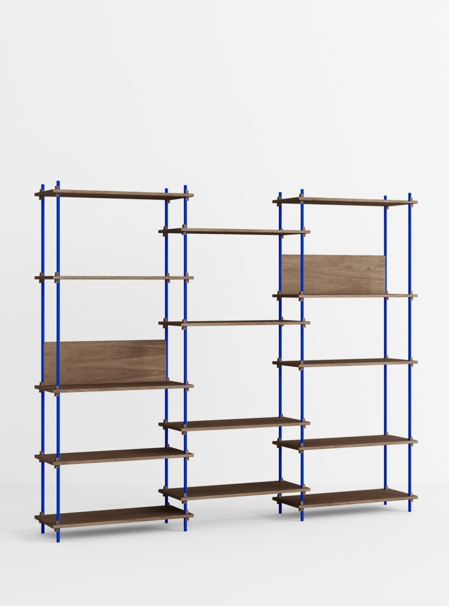 Customizable Moebe Shelving System in Smoked Oak & Deep Blue - 240cm Wide