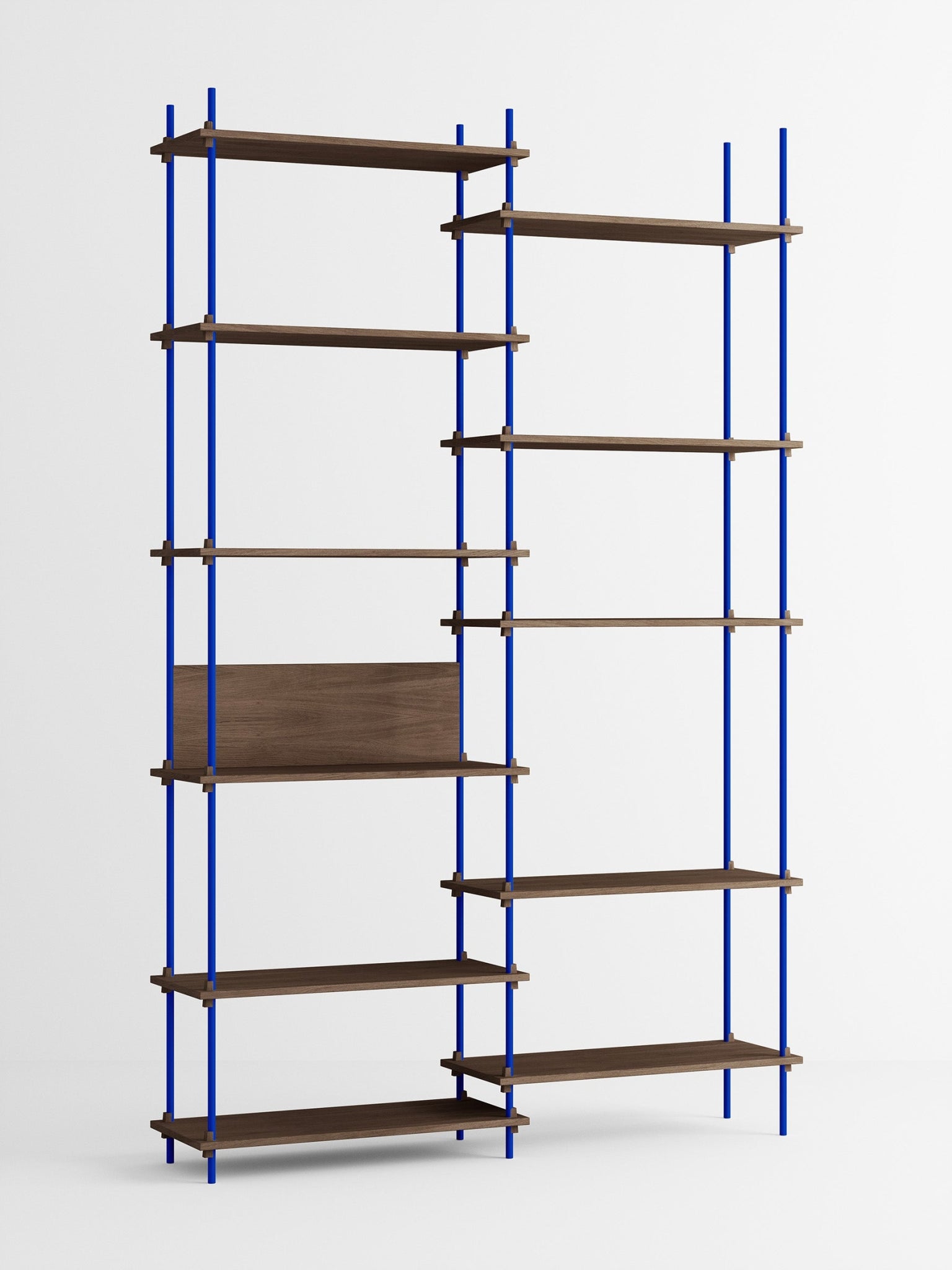 Customizable Moebe Shelving System in Smoked Oak & Deep Blue - 255cm High