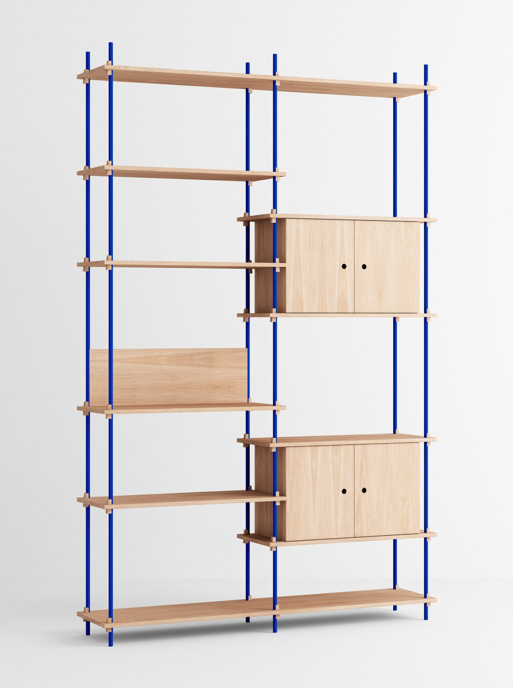 Customizable Moebe Shelving System in Oak & Deep Blue - Versatile Design