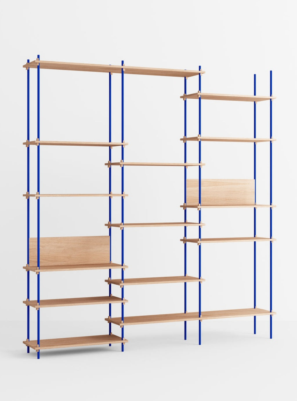 Customizable Moebe Shelving System in Oak & Deep Blue - 255cm Height