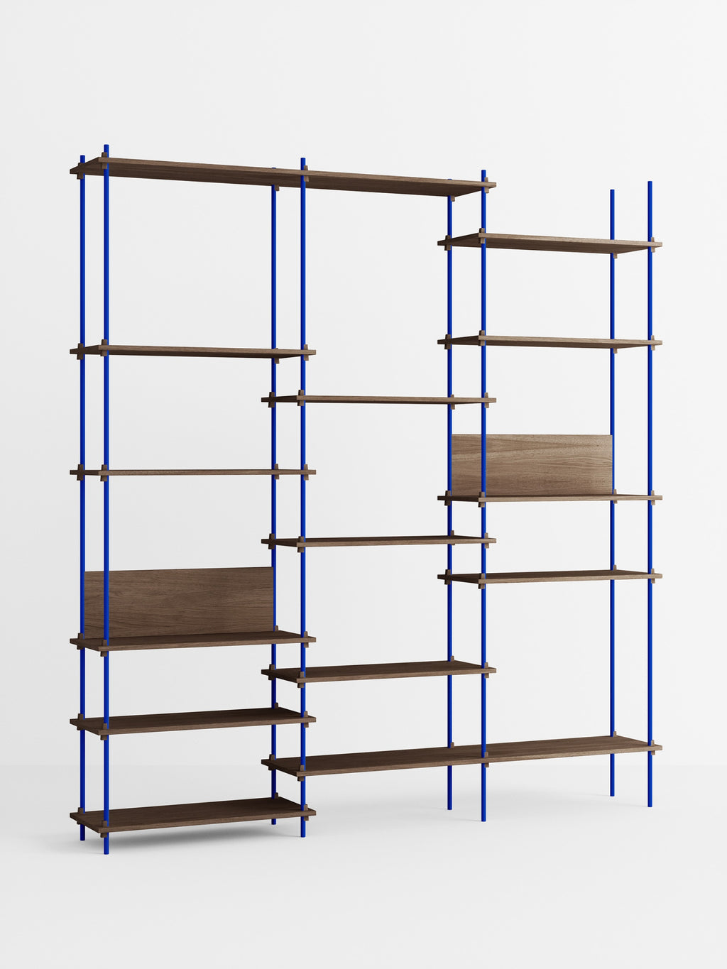 Customizable Moebe Shelving System in Smoked Oak & Deep Blue - 255cm High
