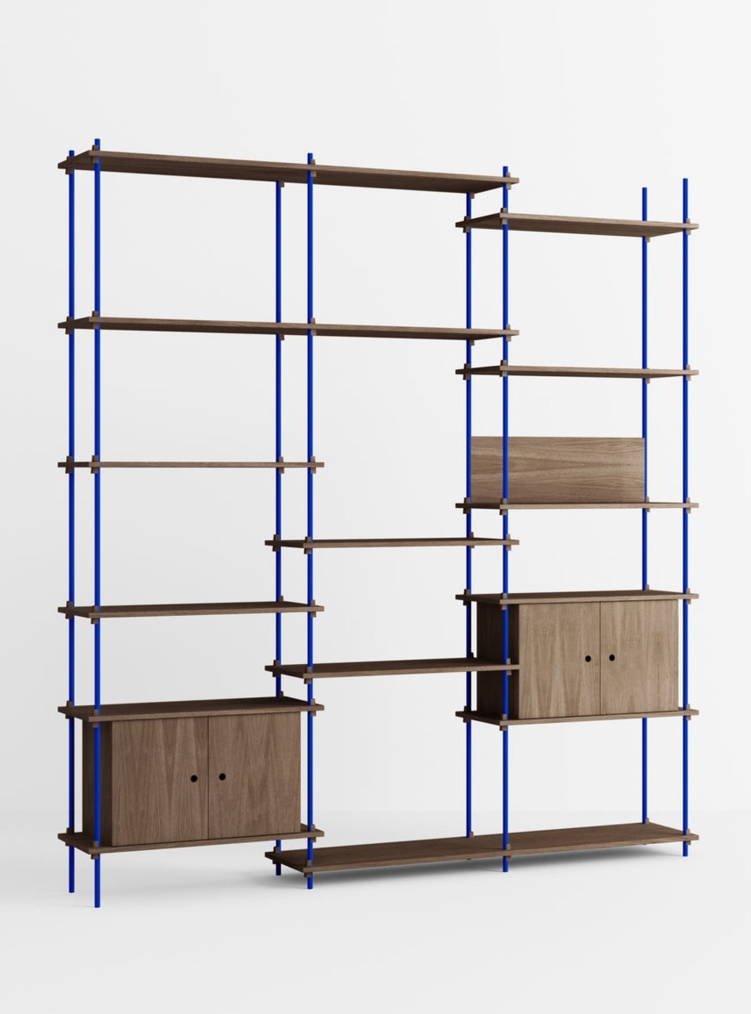 Customizable Moebe Shelving System in Smoked Oak & Deep Blue - 255cm High