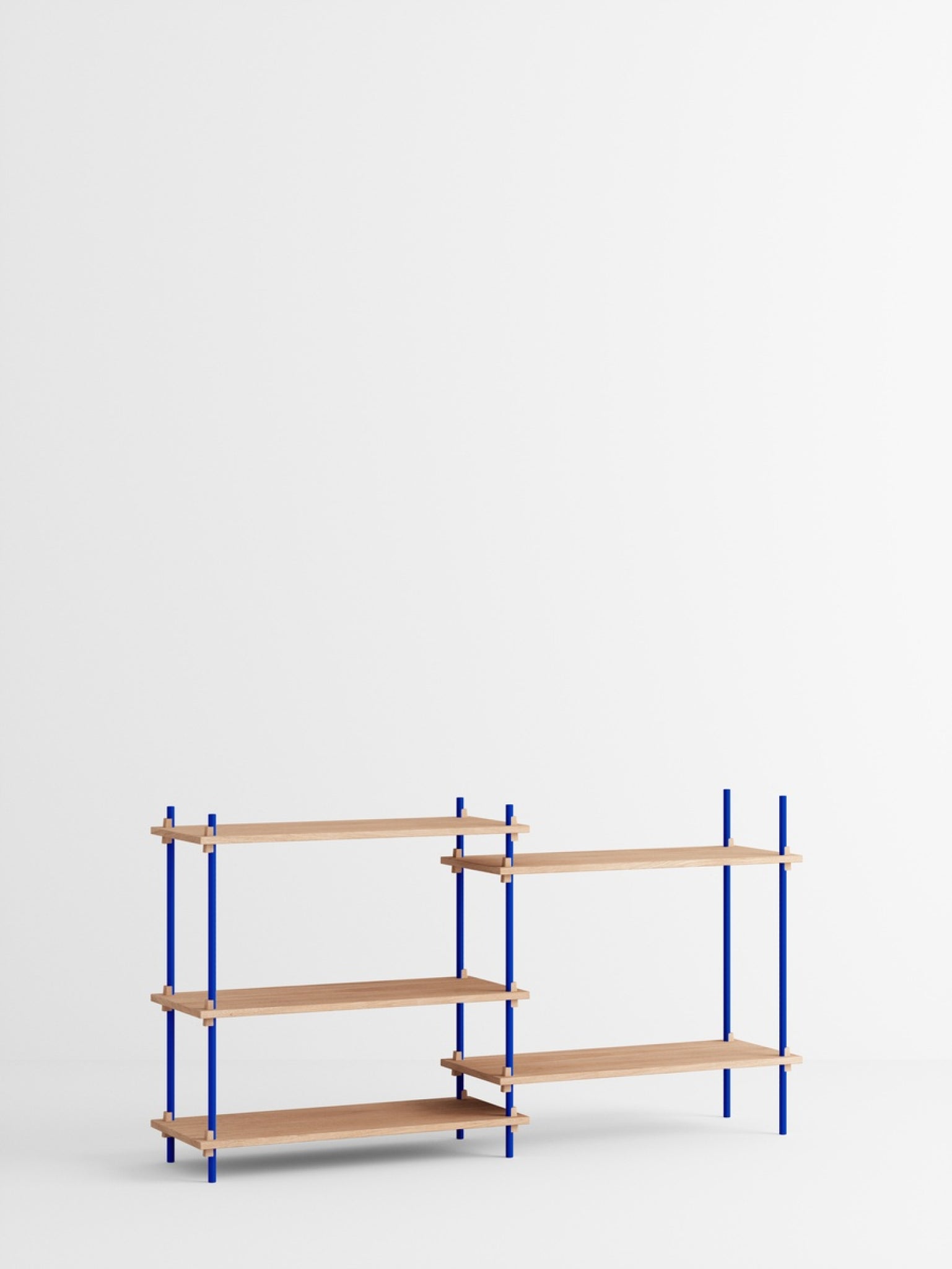 Customizable Moebe Shelving System in Oak & Deep Blue - Versatile Design