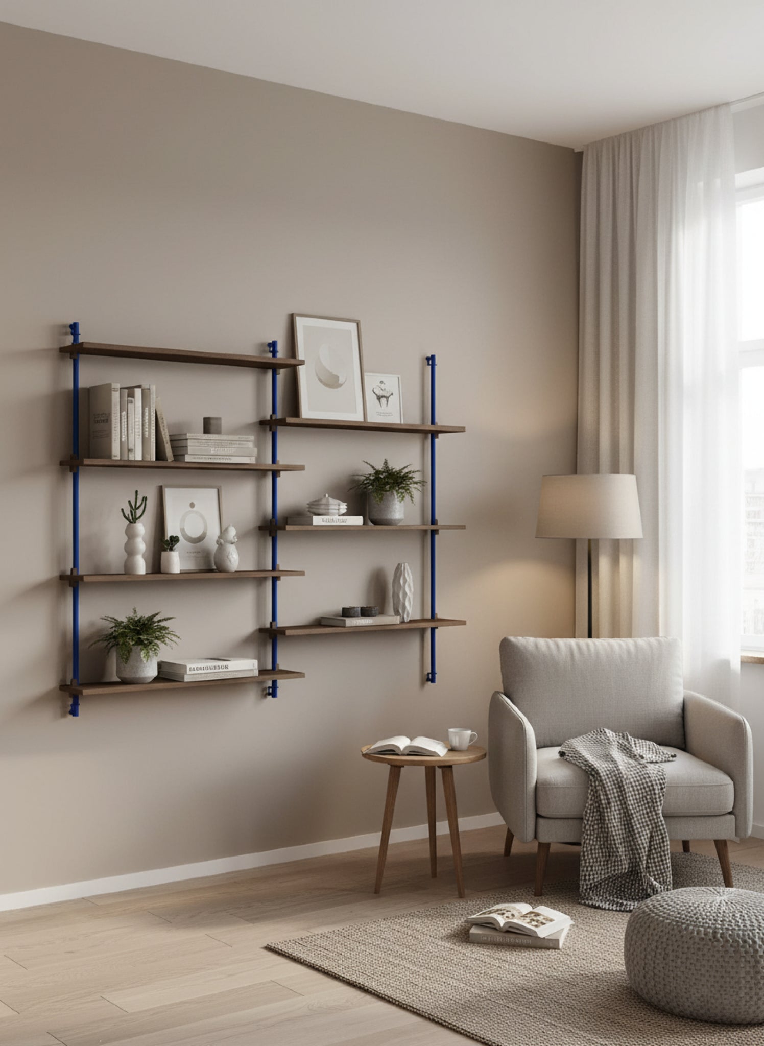 Moebe Wall Shelving WS.115.2: Smoked Oak & Deep Blue for Any Room