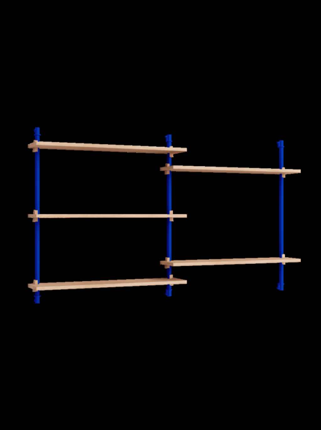 Moebe Wall Shelving WS.85.2: Customizable Oak & Deep Blue Shelf System