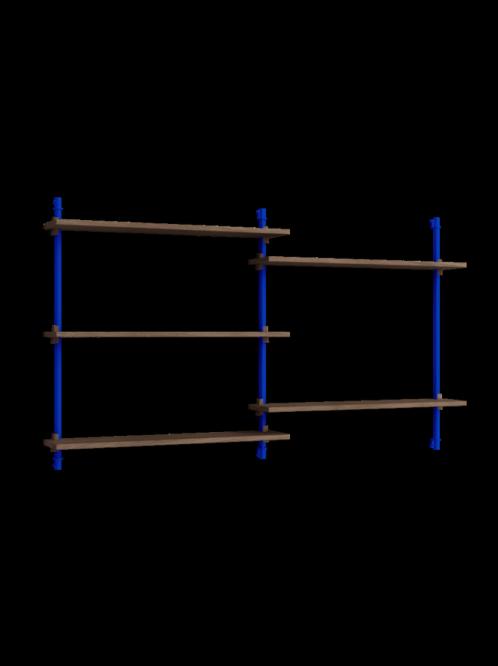 Versatile Moebe Wall Shelving WS.85.2 in Smoked Oak & Deep Blue Design