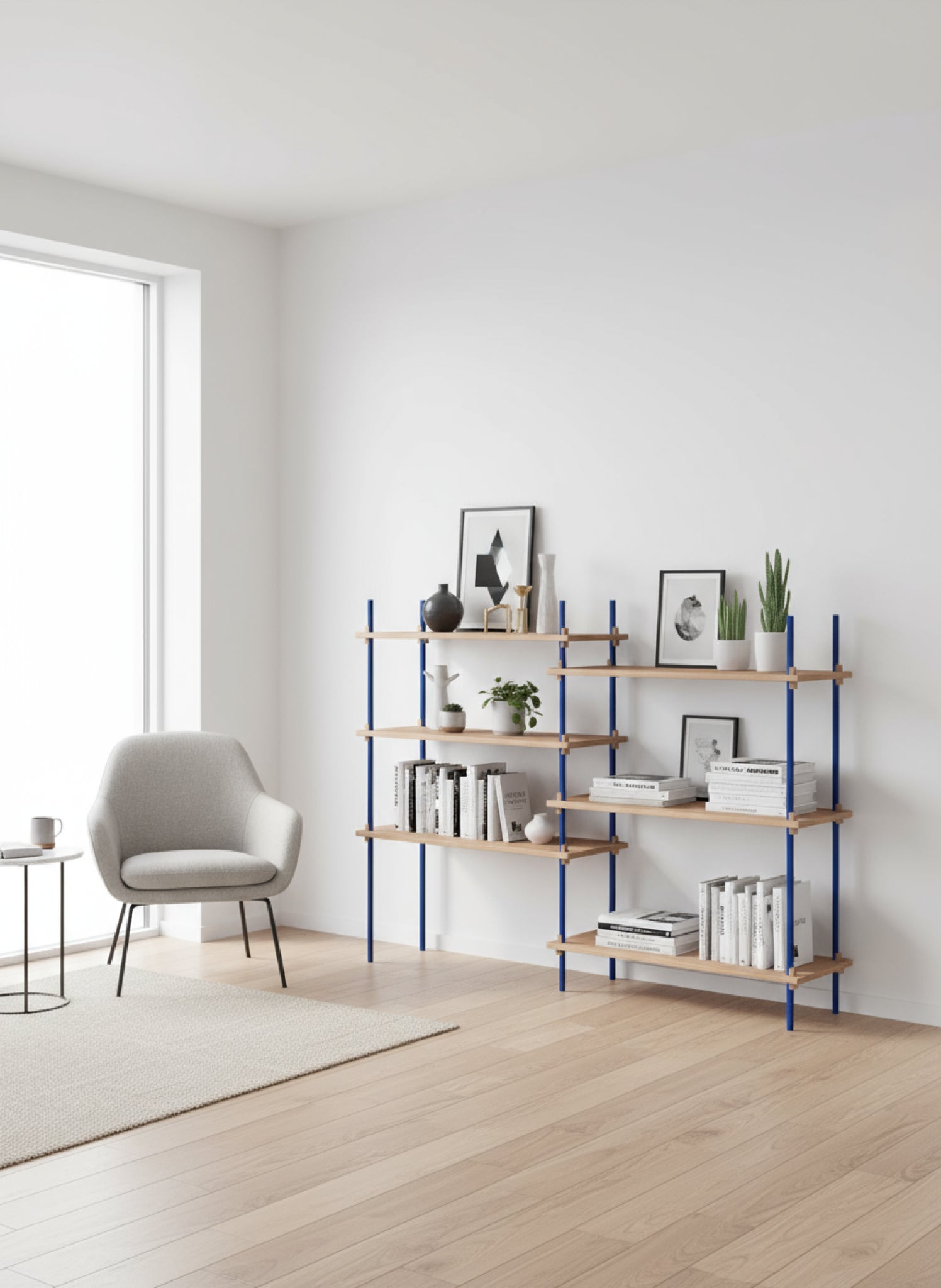 Customizable Moebe Shelving System in Oak & Deep Blue - Versatile Design
