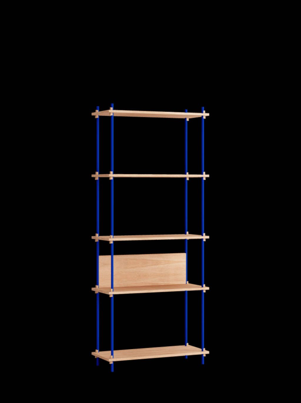 Customizable Moebe Shelving System in Oak & Deep Blue - 200cm Height