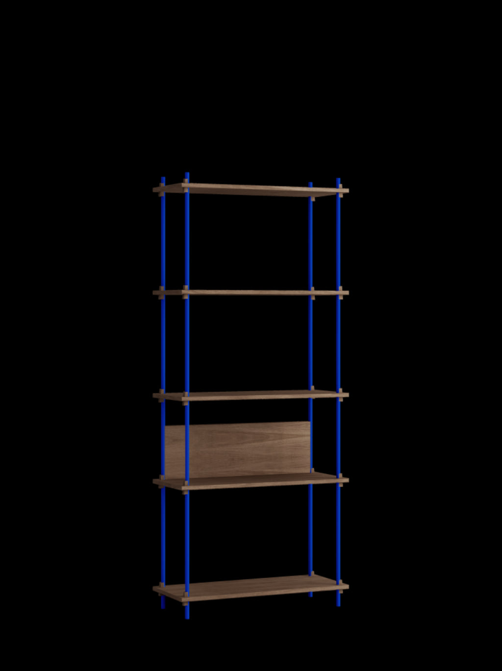 Customizable Moebe Shelving System in Smoked Oak & Deep Blue - 200cm High