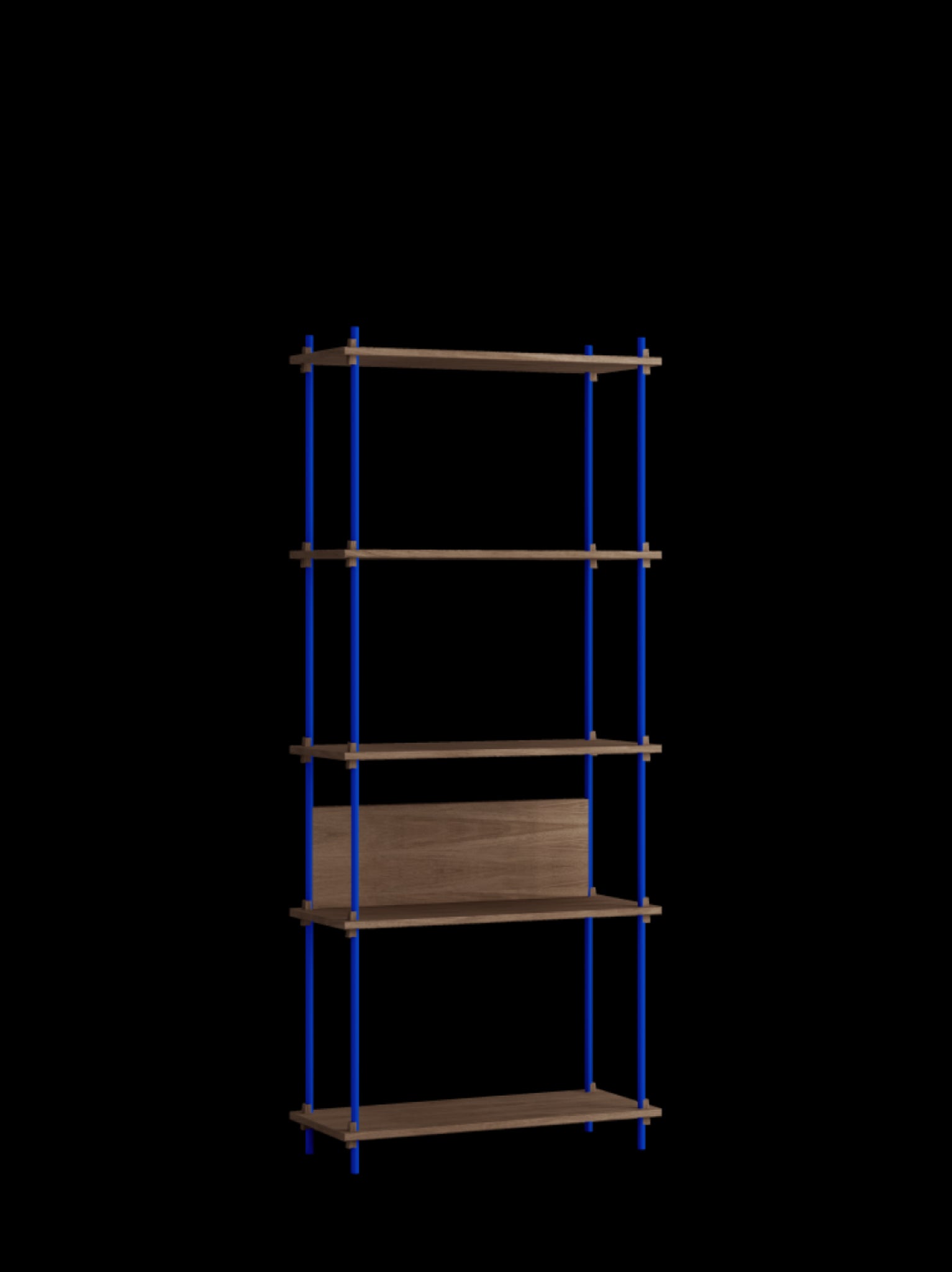 Customizable Moebe Shelving System in Smoked Oak & Deep Blue - 200cm High