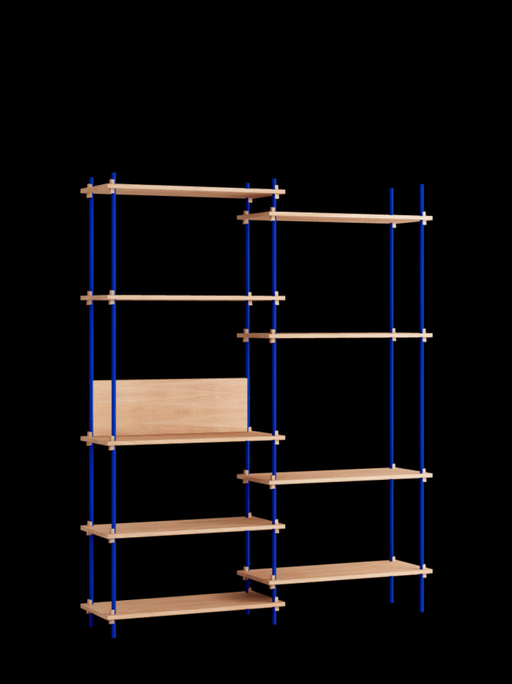 Customizable Moebe Shelving System in Oak & Deep Blue - Versatile Design
