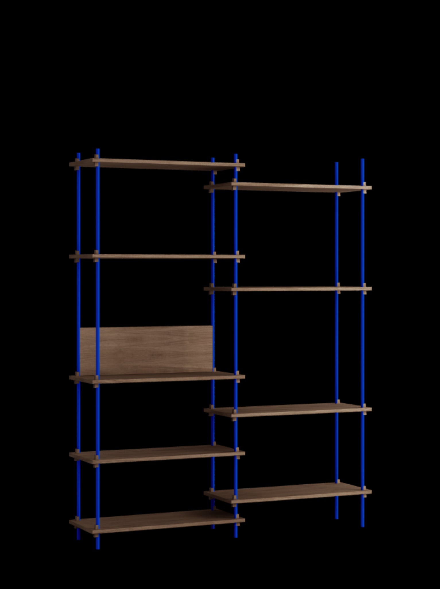 Customizable Moebe Shelving System in Smoked Oak & Deep Blue - 200cm High