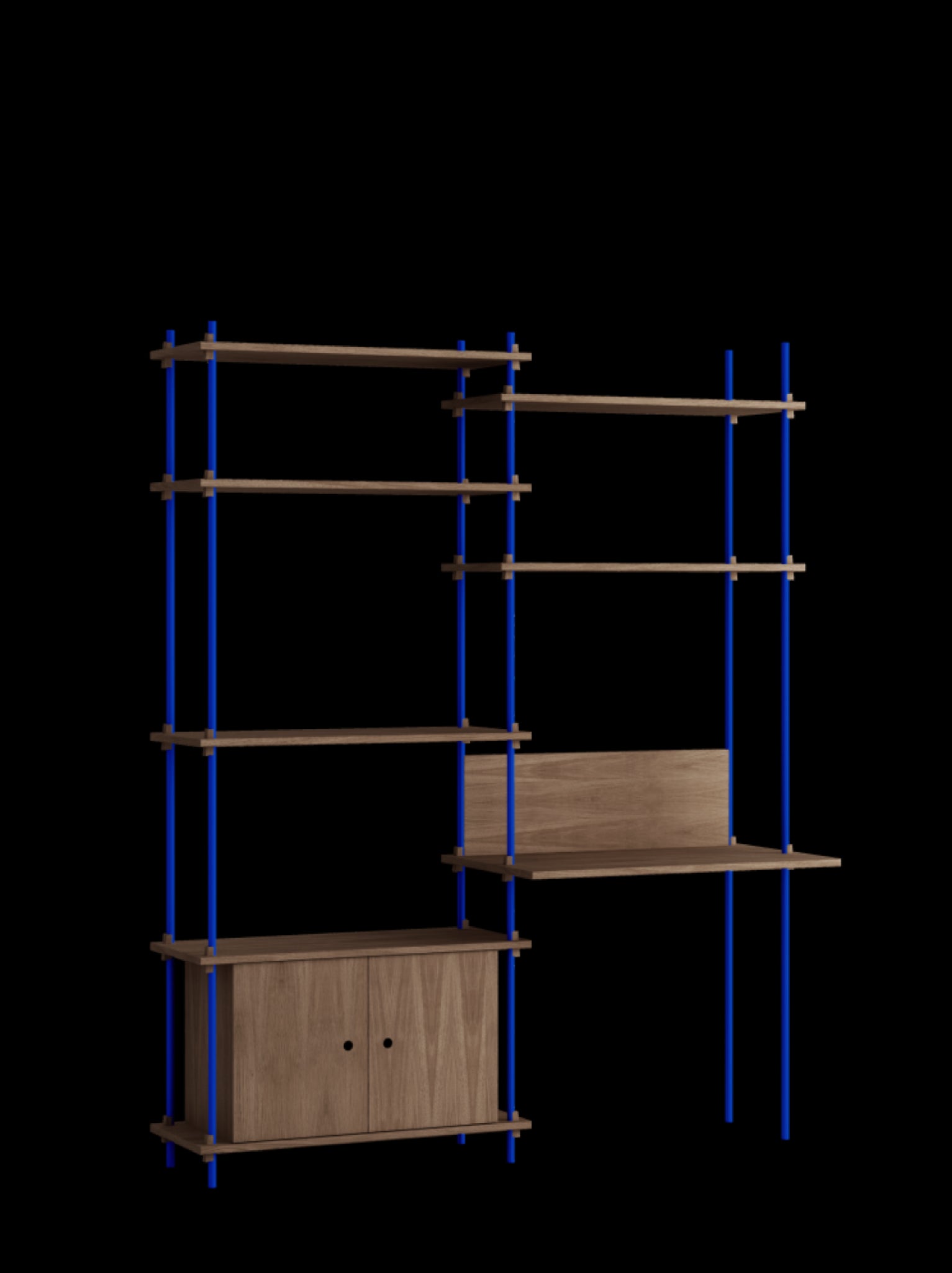Customizable Moebe Shelving System in Smoked Oak & Deep Blue - 200cm High