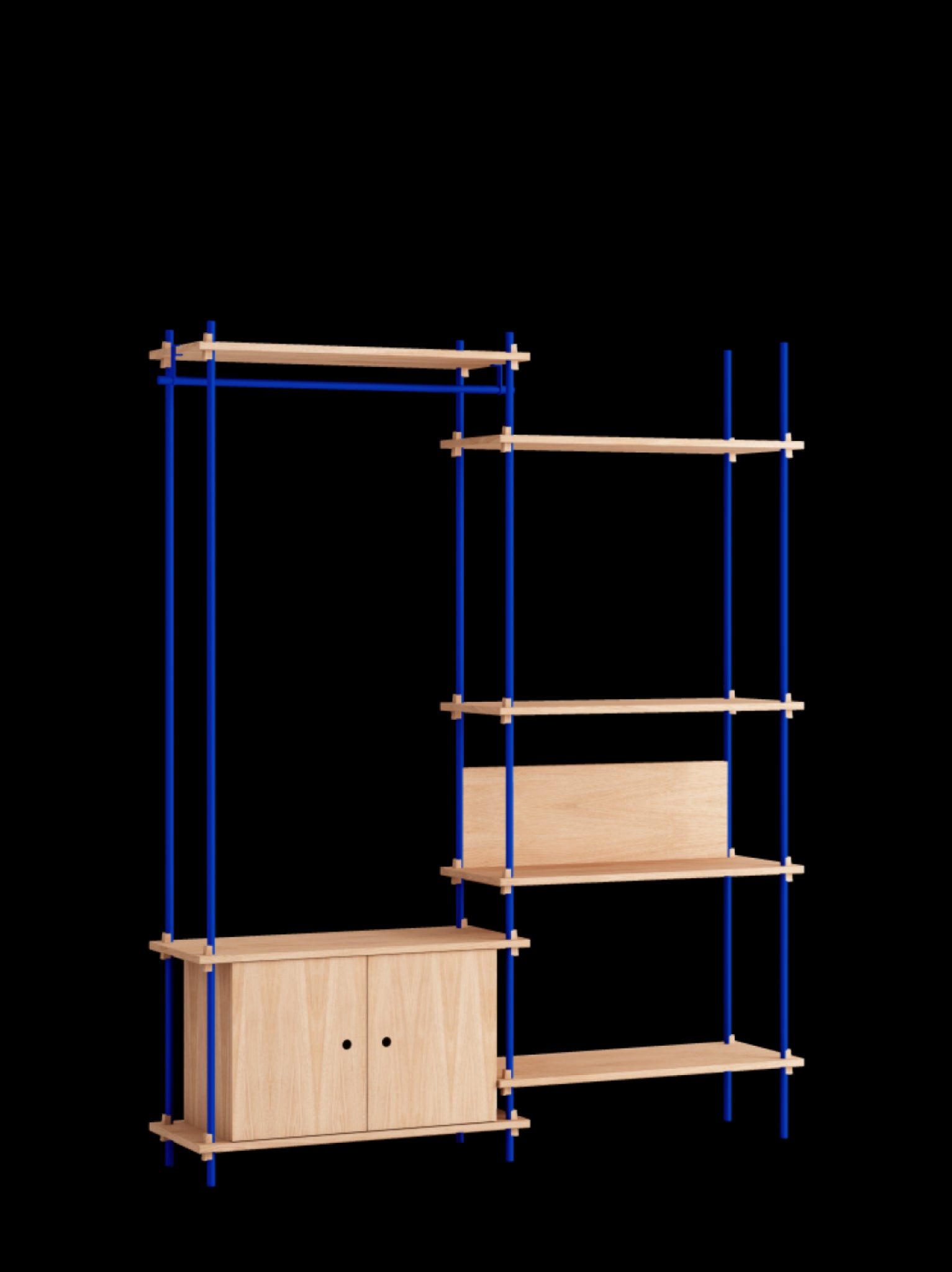Customizable Moebe Shelving System in Oak & Deep Blue - 200cm Height