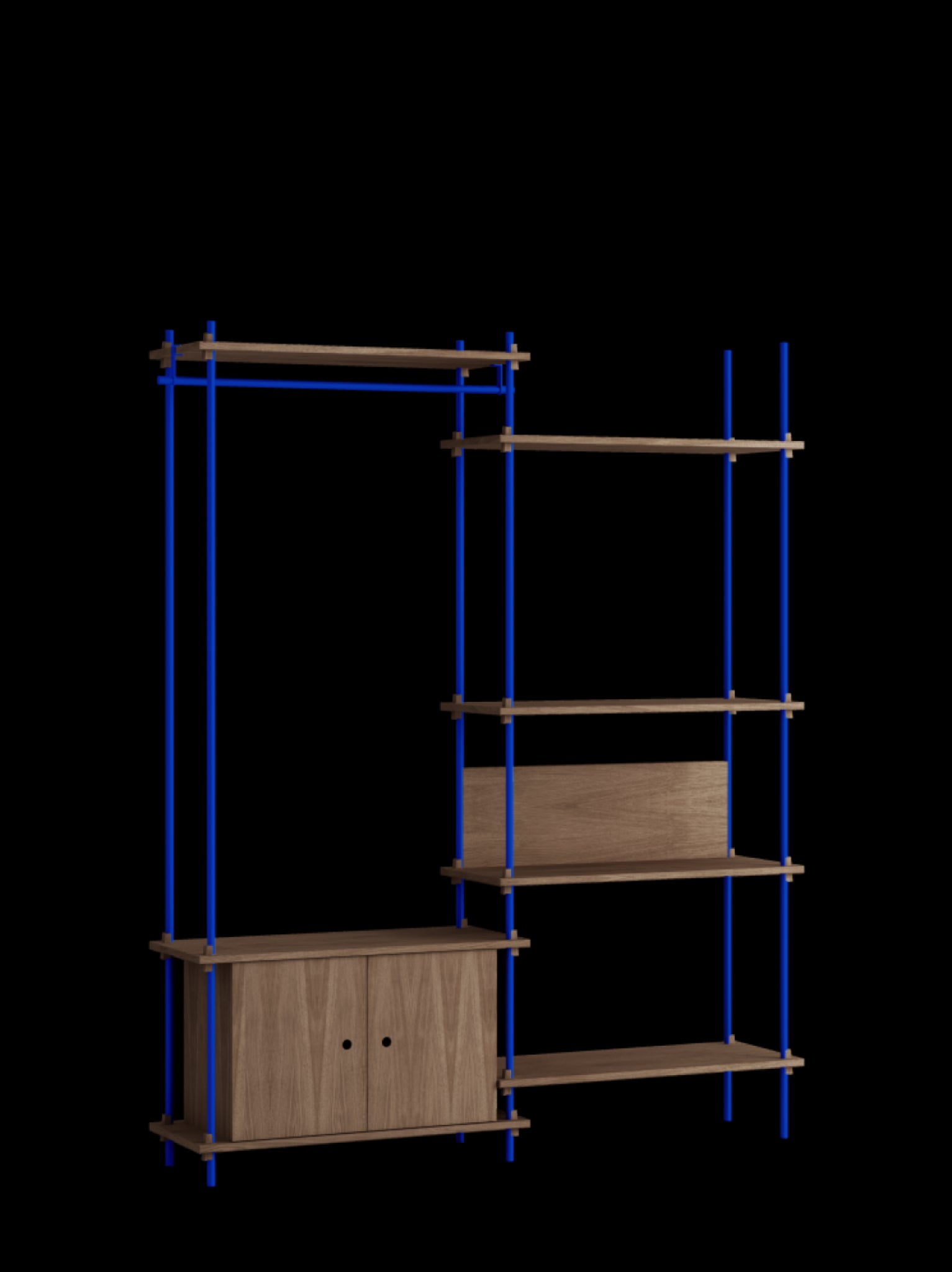 Customizable Moebe Shelving System in Smoked Oak & Deep Blue - 200cm High