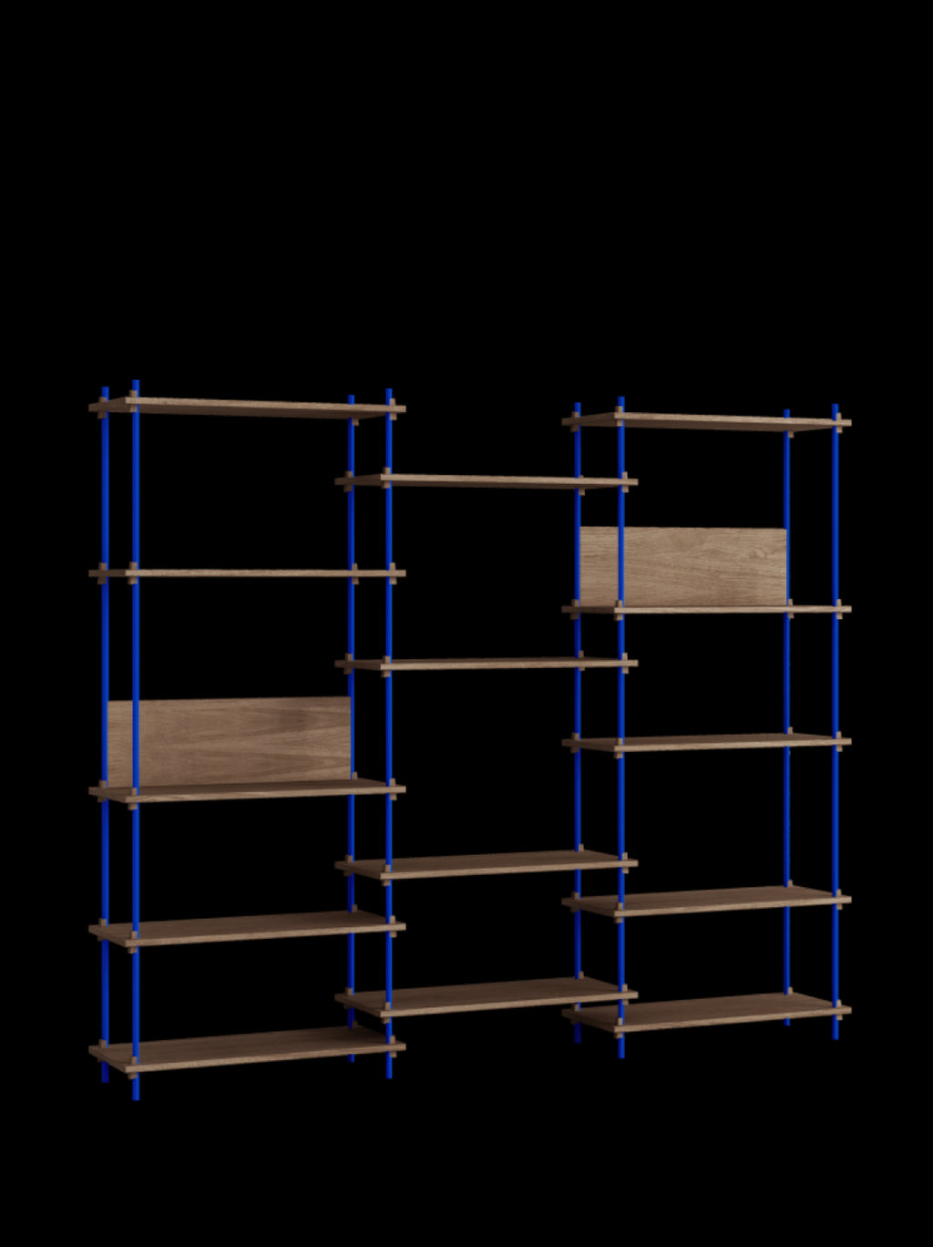 Customizable Moebe Shelving System in Smoked Oak & Deep Blue - 240cm Wide