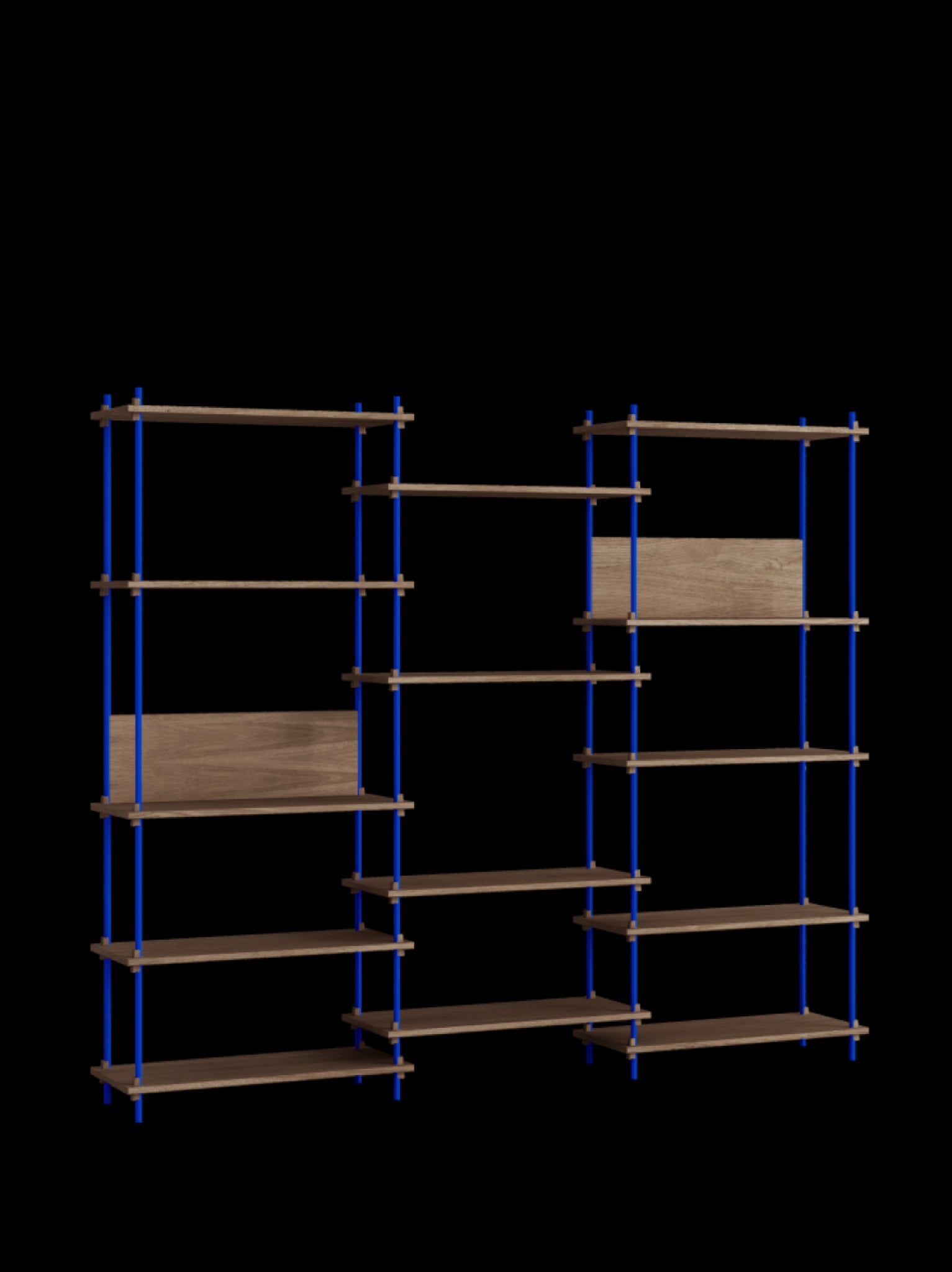 Customizable Moebe Shelving System in Smoked Oak & Deep Blue - 240cm Wide