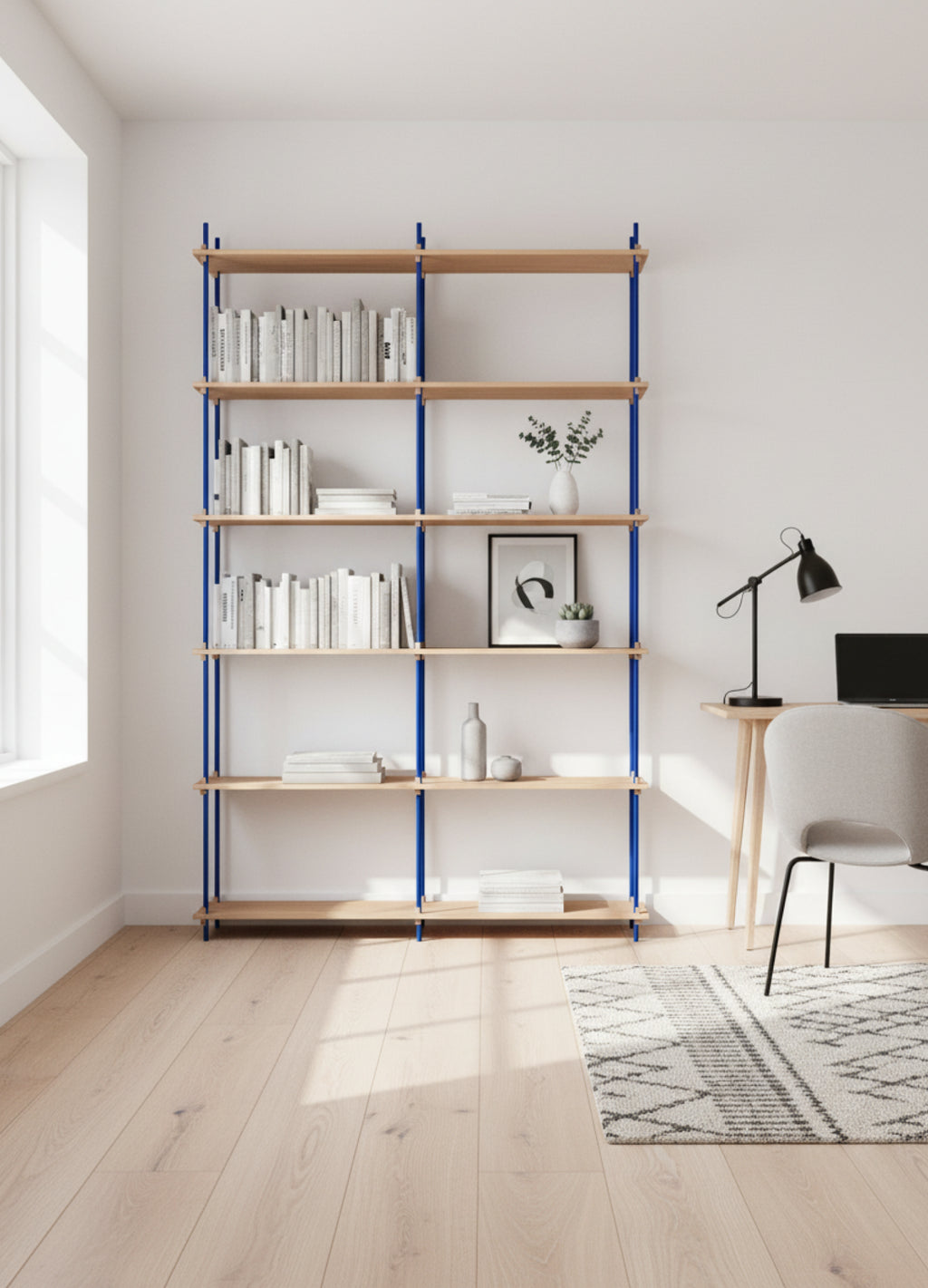Customizable Moebe Shelving System in Oak & Deep Blue - Versatile Design