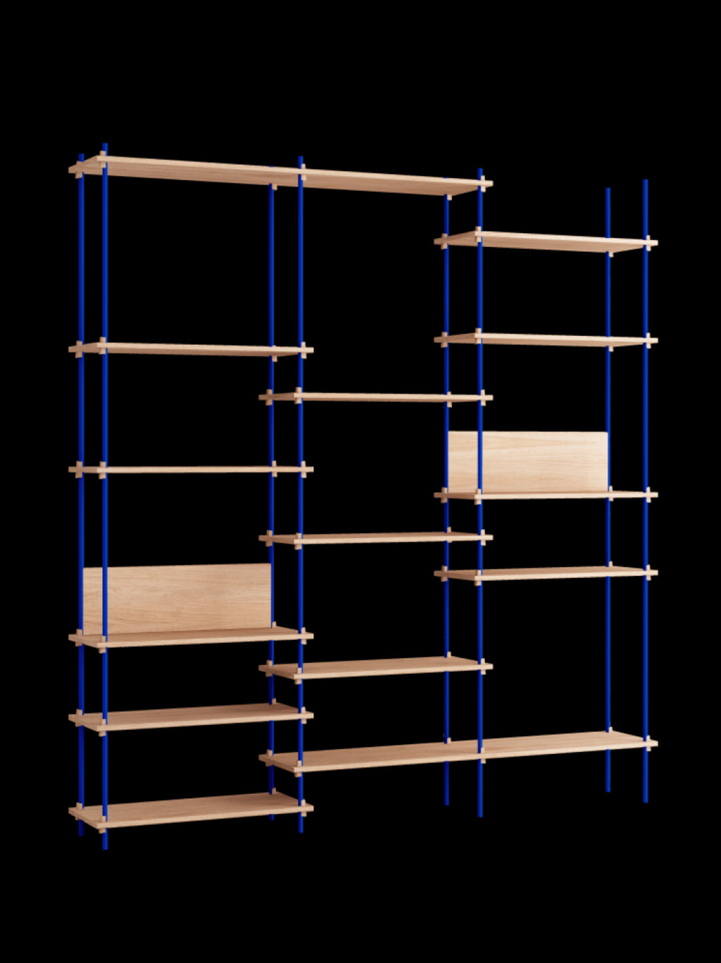 Customizable Moebe Shelving System in Oak & Deep Blue - 255cm Height