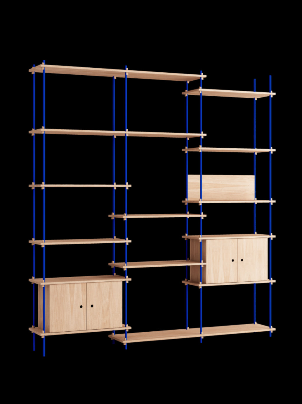 Customizable Moebe Shelving System in Oak & Deep Blue - Versatile Design