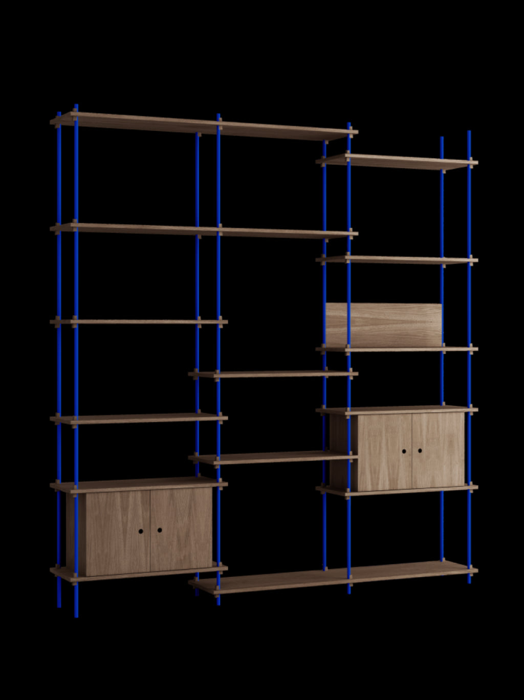 Customizable Moebe Shelving System in Smoked Oak & Deep Blue - 255cm High