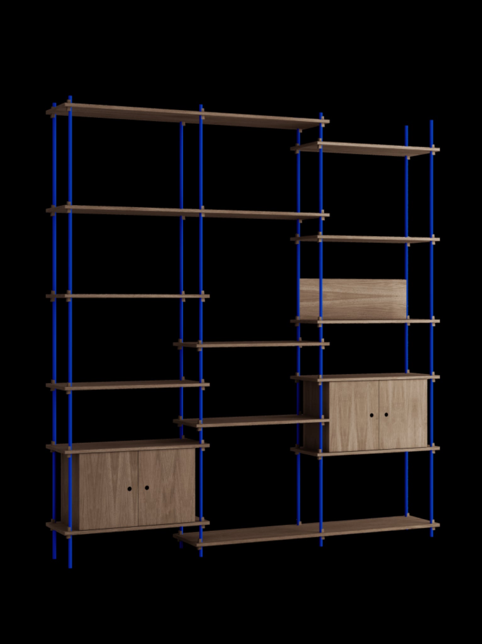 Customizable Moebe Shelving System in Smoked Oak & Deep Blue - 255cm High