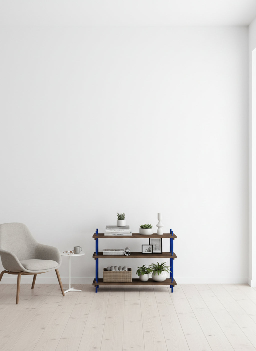 Customizable Moebe Shelving System in Smoked Oak & Deep Blue - 65cm High