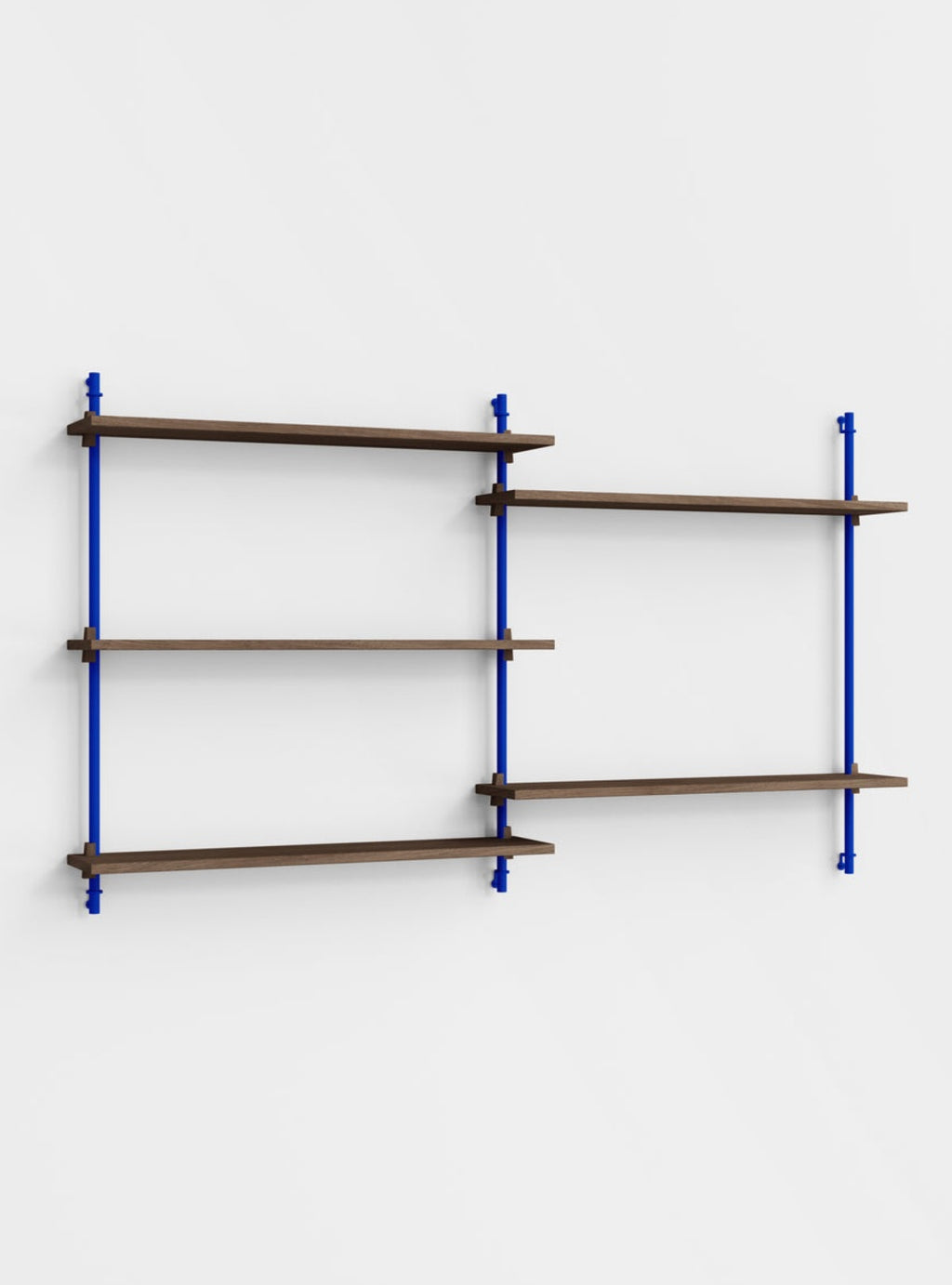 Versatile Moebe Wall Shelving WS.85.2 in Smoked Oak & Deep Blue Design