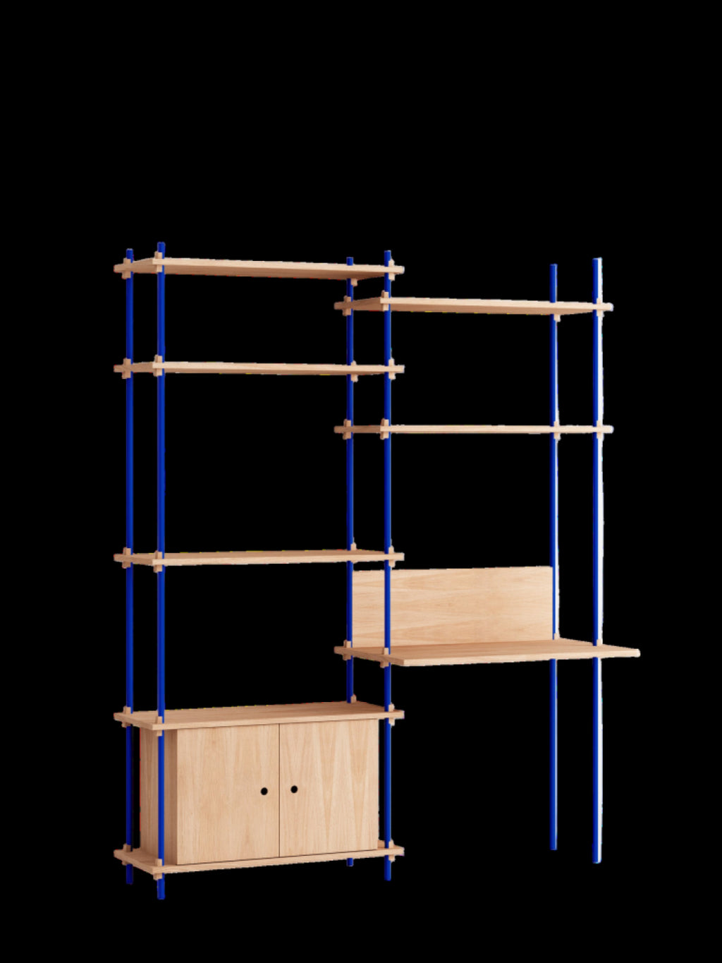Customizable Moebe Shelving System in Oak & Deep Blue - 200cm Height
