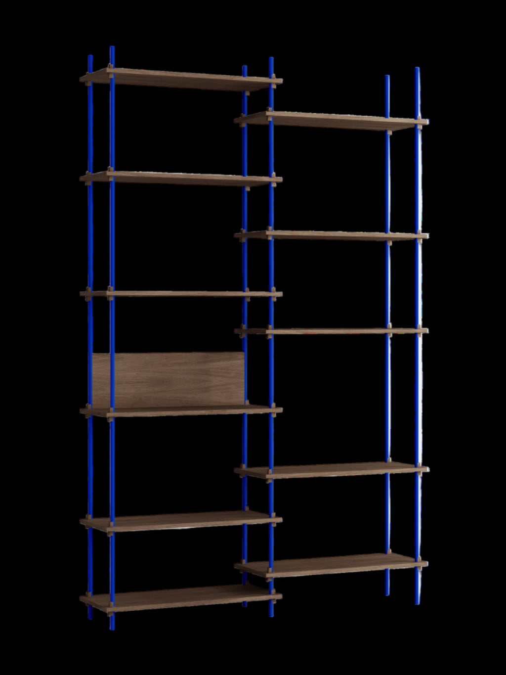 Customizable Moebe Shelving System in Smoked Oak & Deep Blue - 255cm High