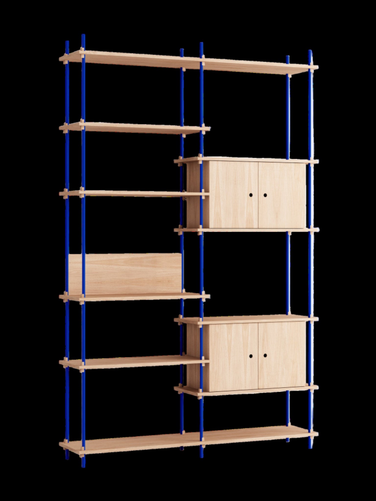 Customizable Moebe Shelving System in Oak & Deep Blue - Versatile Design