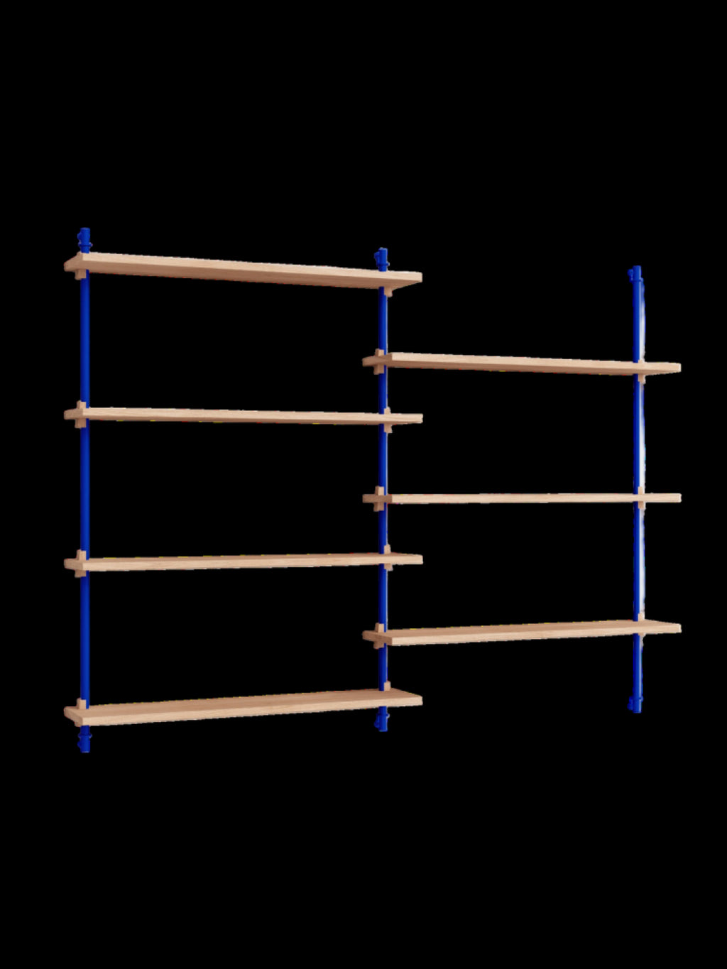 Moebe Wall Shelving WS.115.2: Customizable Oak & Deep Blue Shelf System