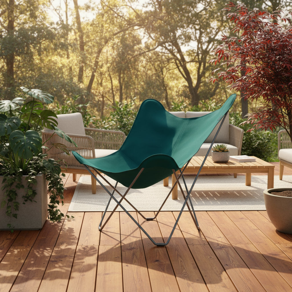 Cuero Sunshine Mariposa Butterfly Chair, Forest Green/Grey Outdoor Frame