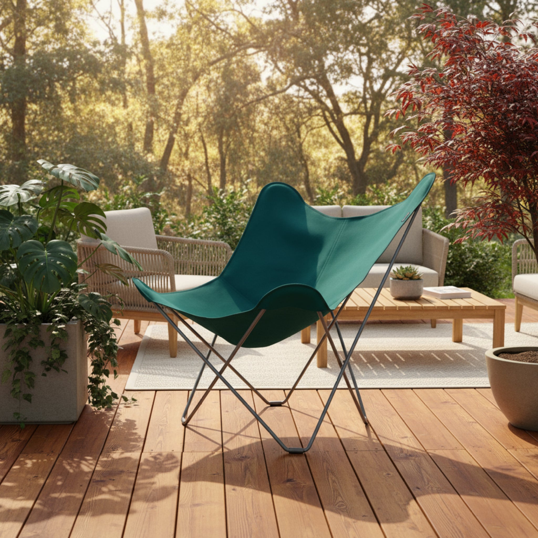 Cuero Sunshine Mariposa Butterfly Chair, Forest Green/Grey Outdoor Frame