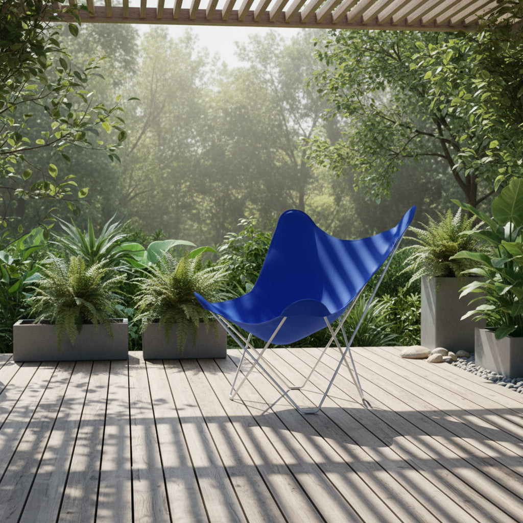 Cuero Sunshine Mariposa Butterfly Chair, Atlantic Blue/Grey Outdoor Frame