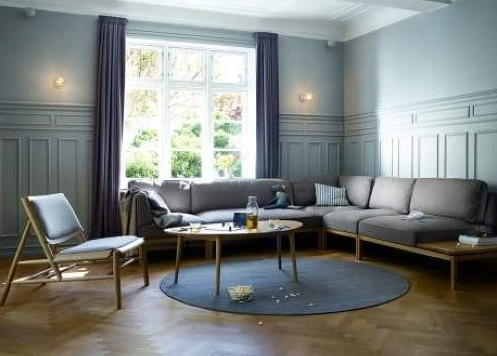 FDB Møbler L37 Modular Sofa Blue/Natural 90x90cm Oak Wool Linen