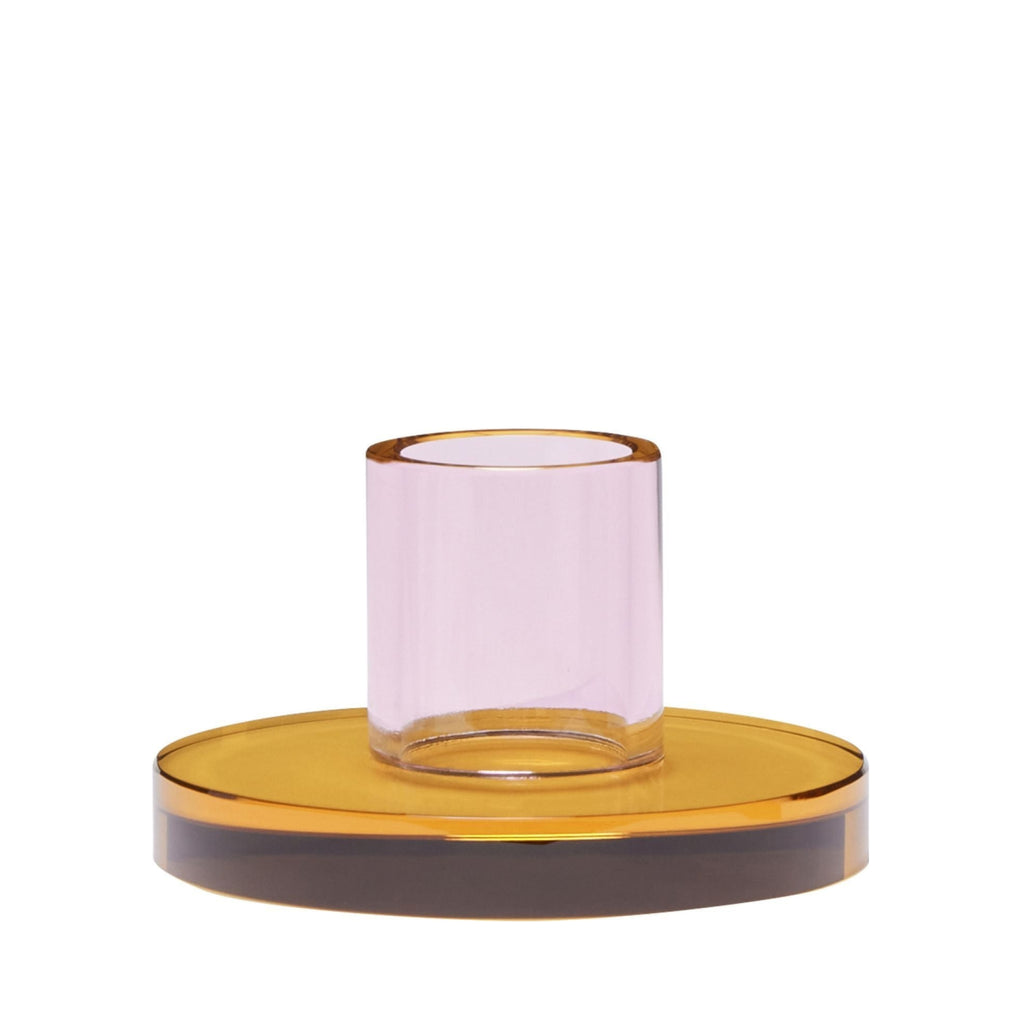 Hübsch Astra Small Candle Holder in Pink and Orange Crystal Glass