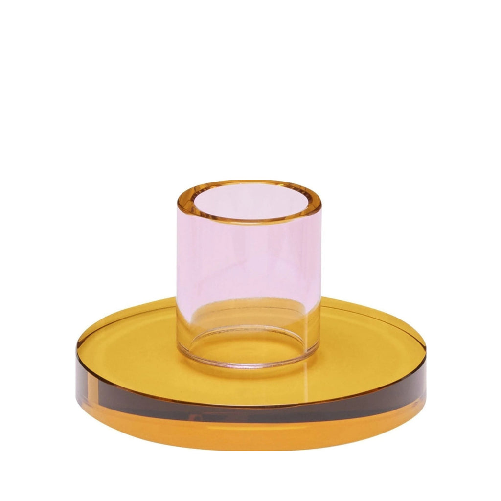 Hübsch Astra Small Candle Holder in Pink and Orange Crystal Glass