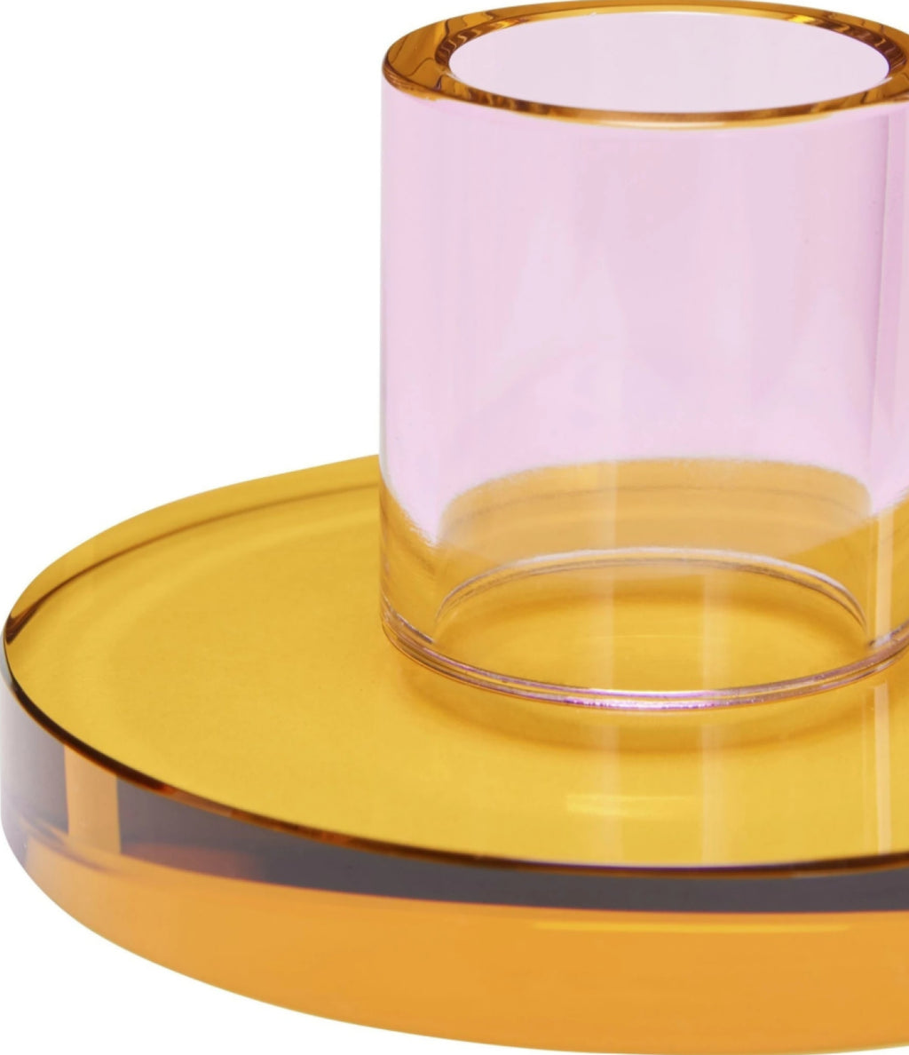 Hübsch Astra Small Candle Holder in Pink and Orange Crystal Glass