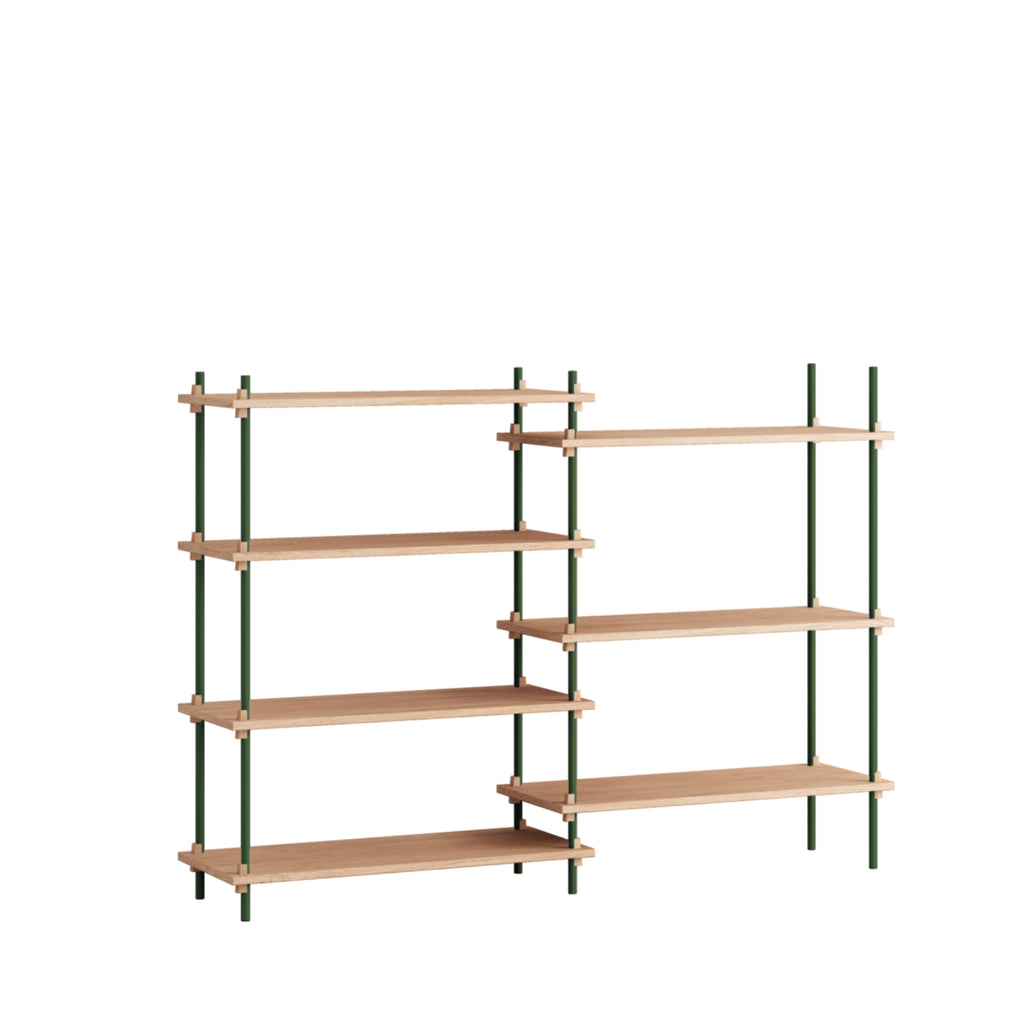 Customizable Moebe Shelving System in Oak & Pine Green - Versatile Design