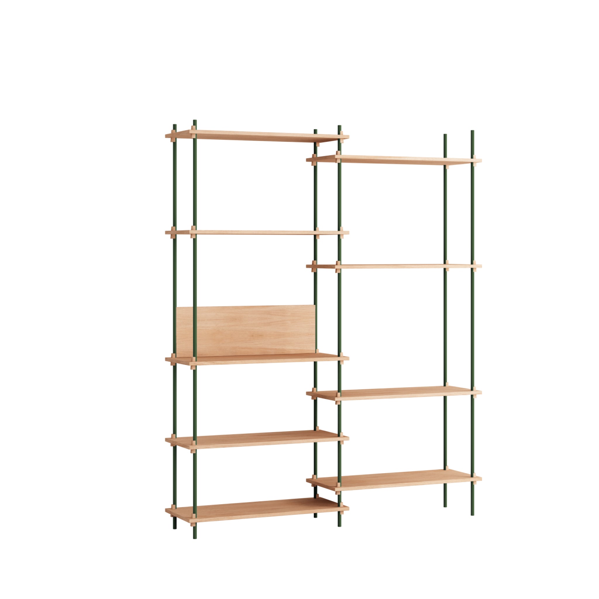Customizable Moebe Shelving System in Oak and Pine Green - 200cm Height