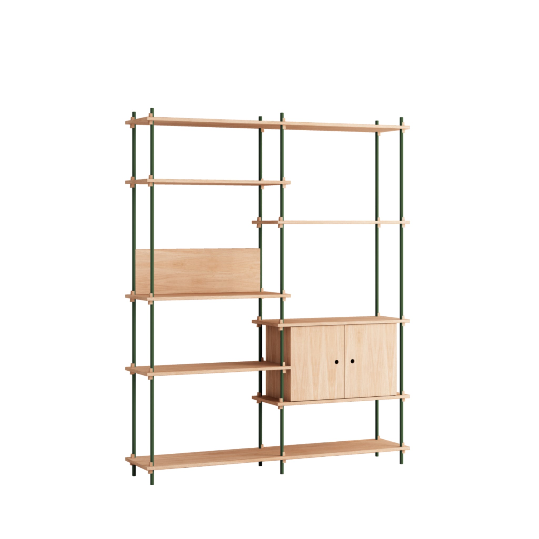 Customizable Moebe Shelving System in Oak & Pine Green - 200cm Height