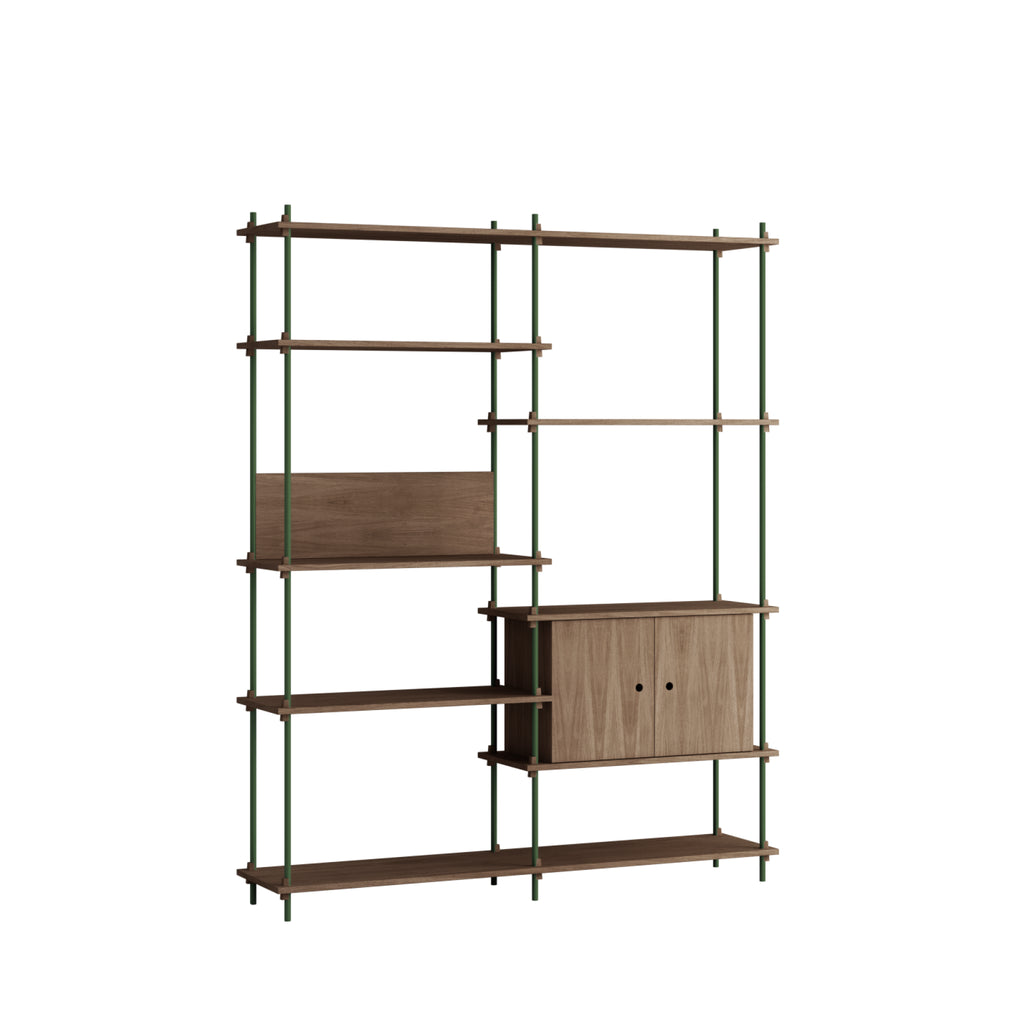 Customizable Moebe Shelving System in Smoked Oak & Pine Green - 200cm High