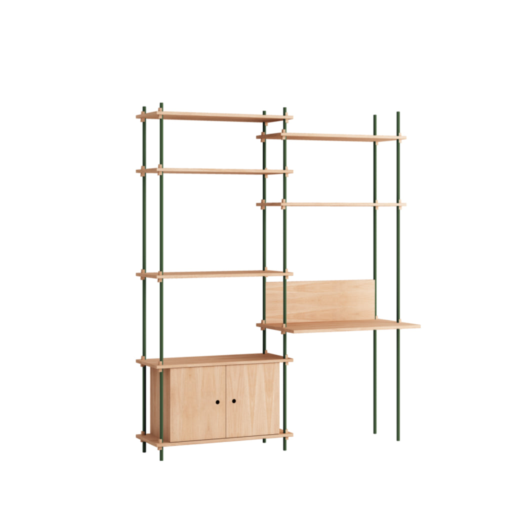 Customizable Moebe Shelving System in Oak & Pine Green - Versatile Design