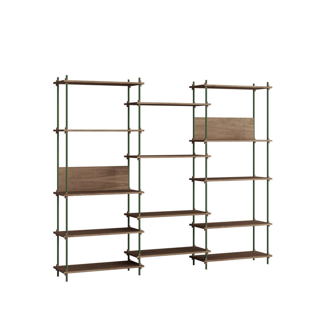 Customizable Moebe Shelving System in Smoked Oak & Pine Green - 240x200 cm