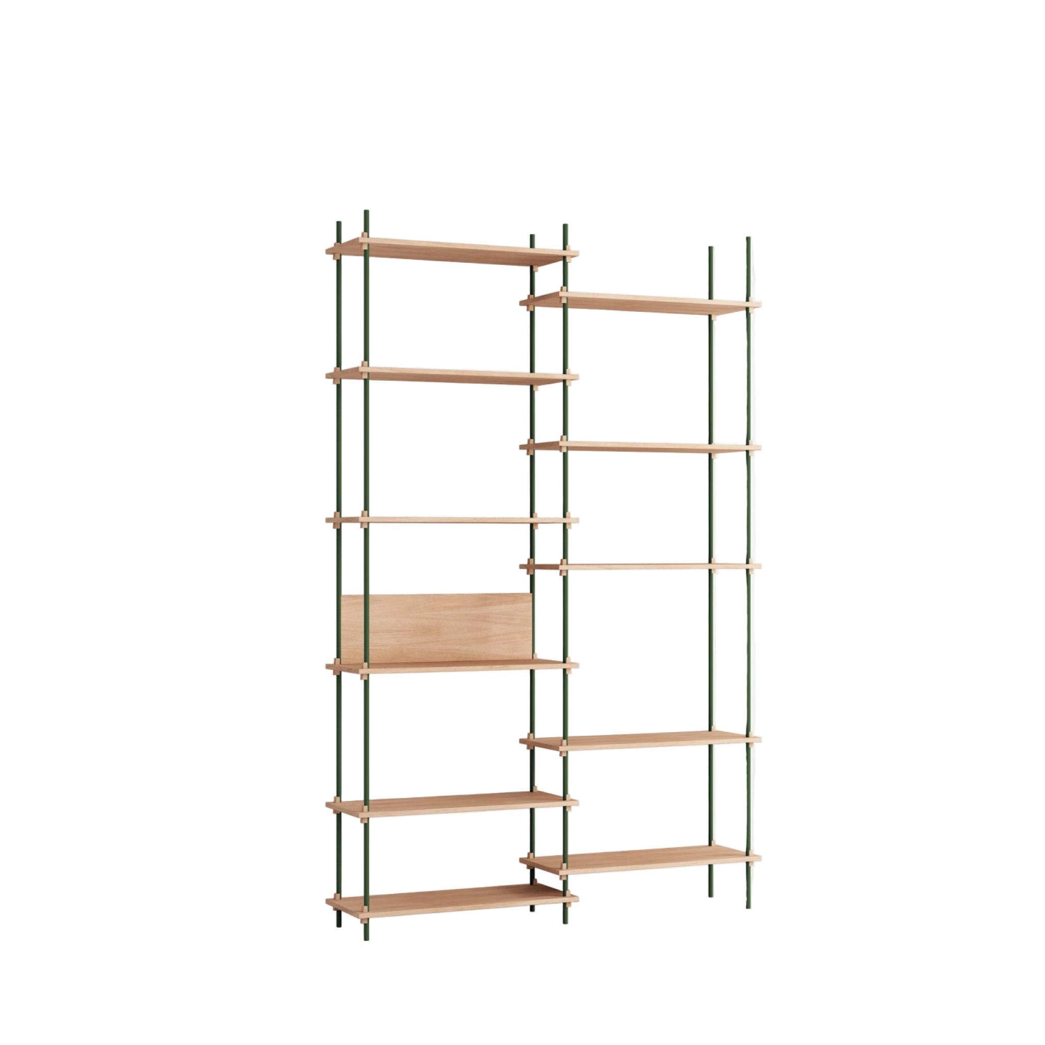 Customizable Moebe Shelving System in Oak & Pine Green - 255cm Height