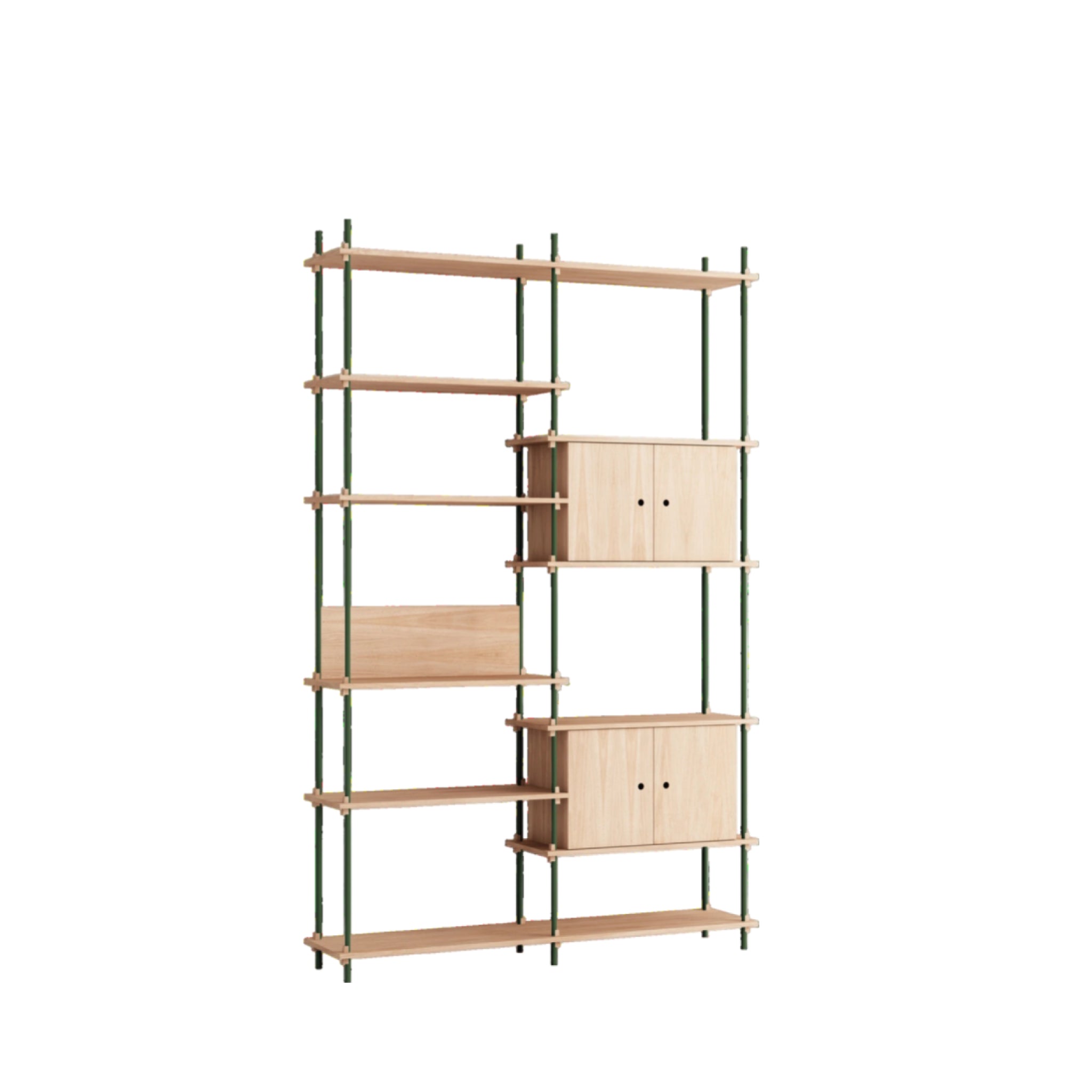 Customizable Moebe Shelving System in Oak & Pine Green - 255cm Height